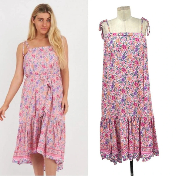 Label Of Love Rosa Pink Floral Midi Dress Size Medium‎ - Picture 1 of 11